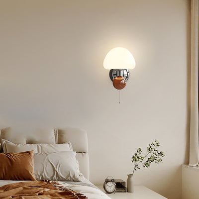 Contemporary Nordic Cream Iron Mushroom PE Shade LED Wall Sconce Lamp For Living Room