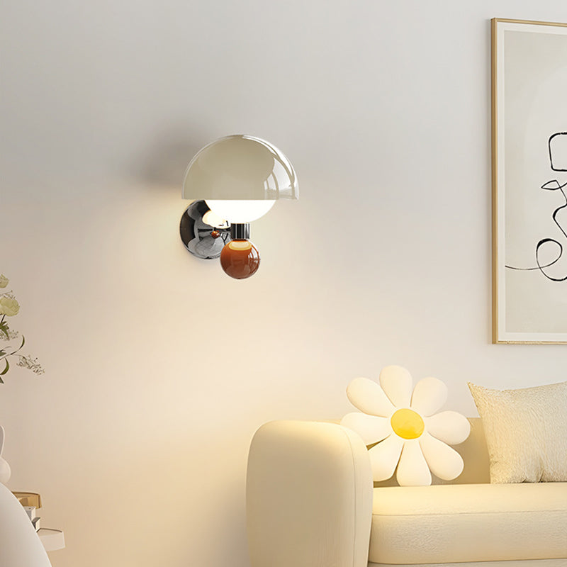 Contemporary Nordic Cream Iron Mushroom PE Shade LED Wall Sconce Lamp For Living Room