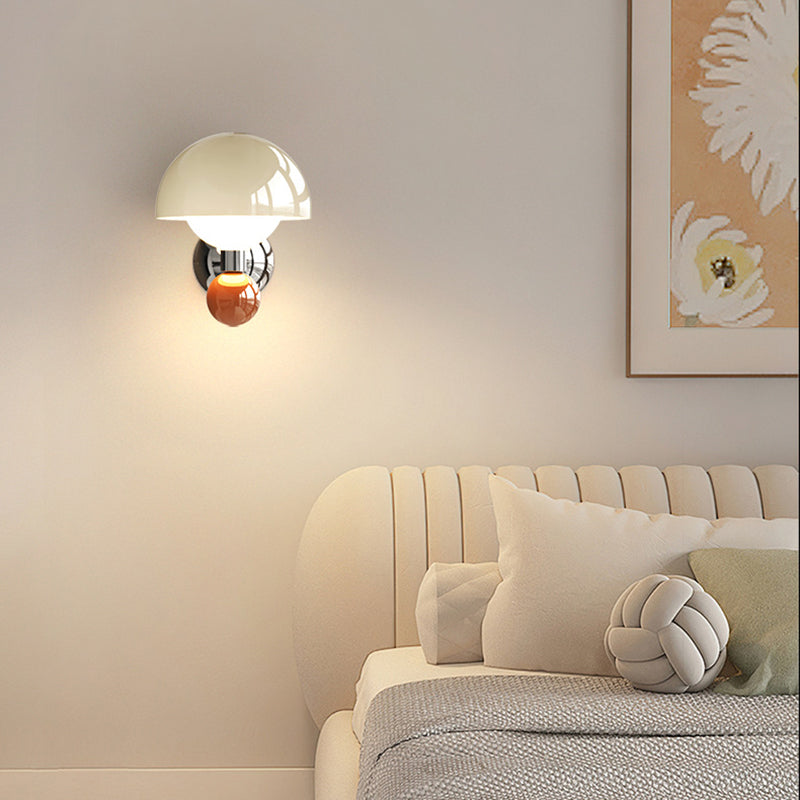 Contemporary Nordic Cream Iron Mushroom PE Shade LED Wall Sconce Lamp For Living Room