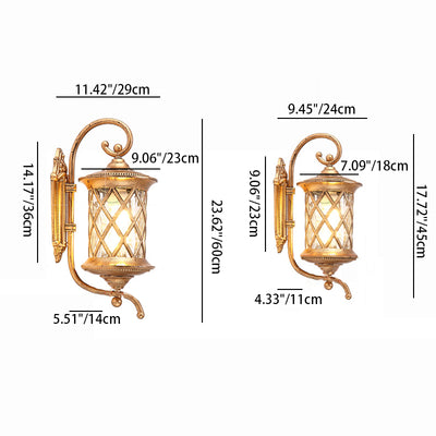 Traditionelle rustikale runde ovale Laterne Aluminiumrahmen Glasschirm 1-flammige Wandleuchte Lampe für den Garten 