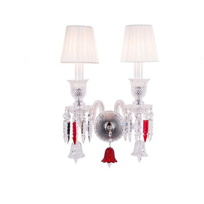 Traditional European Glass Crystal Candlestick Fabric Shade 1/2-Light Wall Sconce Lamp For Living Room