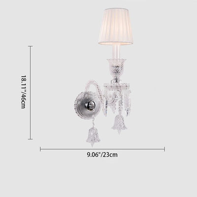 Traditional European Glass Crystal Candlestick Fabric Shade 1/2-Light Wall Sconce Lamp For Living Room