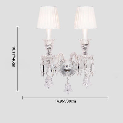 Traditional European Glass Crystal Candlestick Fabric Shade 1/2-Light Wall Sconce Lamp For Living Room