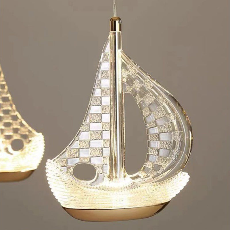 Contemporary Creative Sailboat Aluminum Acrylic LED Pendant Light For Dining Room