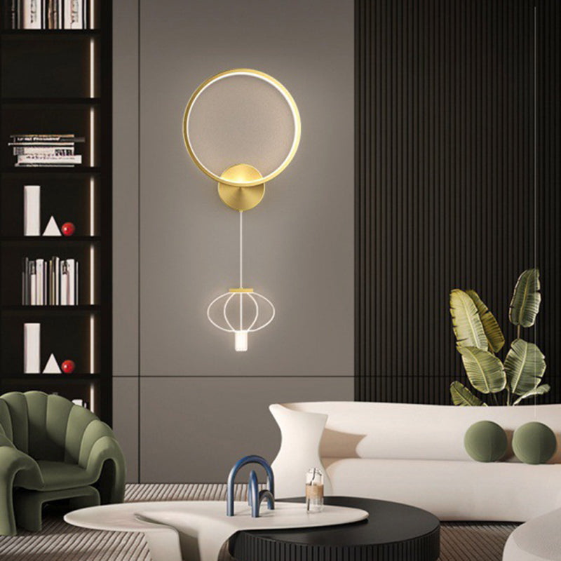 Modern Luxury Iron Geometric Circle Ring Acrylic Lantern LED Wall Sconce Lamp For Living Room