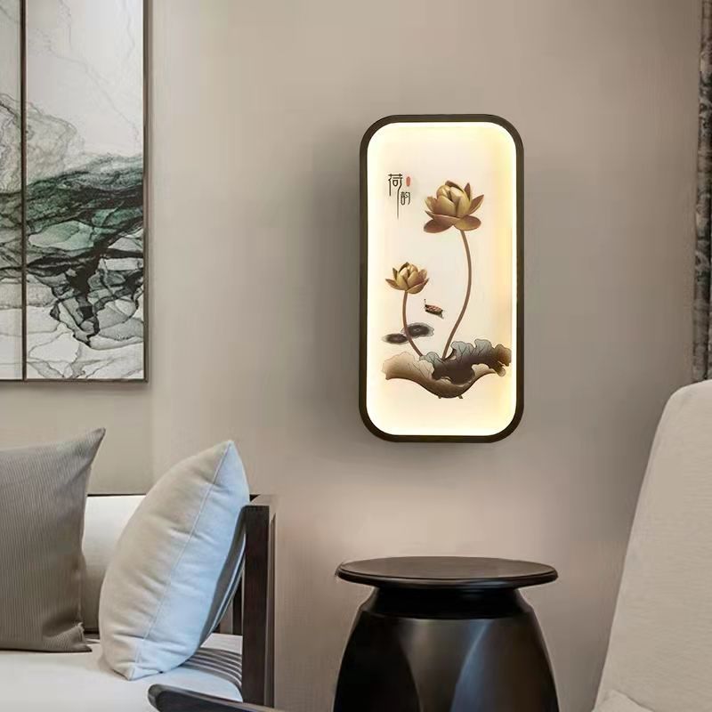 Traditional Chinese Lotus Leaf Plum Blossom Iron Acrylic LED Wall Sconce Lamp For Living Room