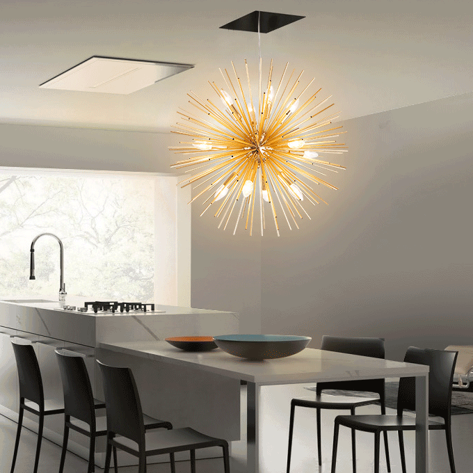 Contemporary Luxury Hardware Glass Ball Golden Dandelion 12-Light Chandelier For Living Room