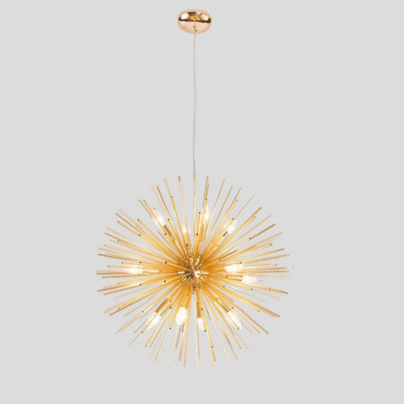 Contemporary Luxury Hardware Glass Ball Golden Dandelion 12-Light Chandelier For Living Room