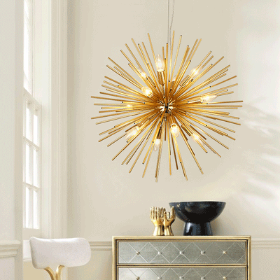 Contemporary Luxury Hardware Glass Ball Golden Dandelion 12-Light Chandelier For Living Room