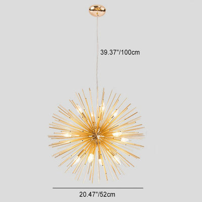 Contemporary Luxury Hardware Glass Ball Golden Dandelion 12-Light Chandelier For Living Room