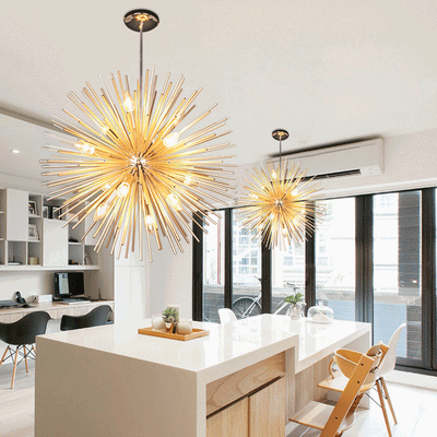 Contemporary Luxury Hardware Glass Ball Golden Dandelion 12-Light Chandelier For Living Room