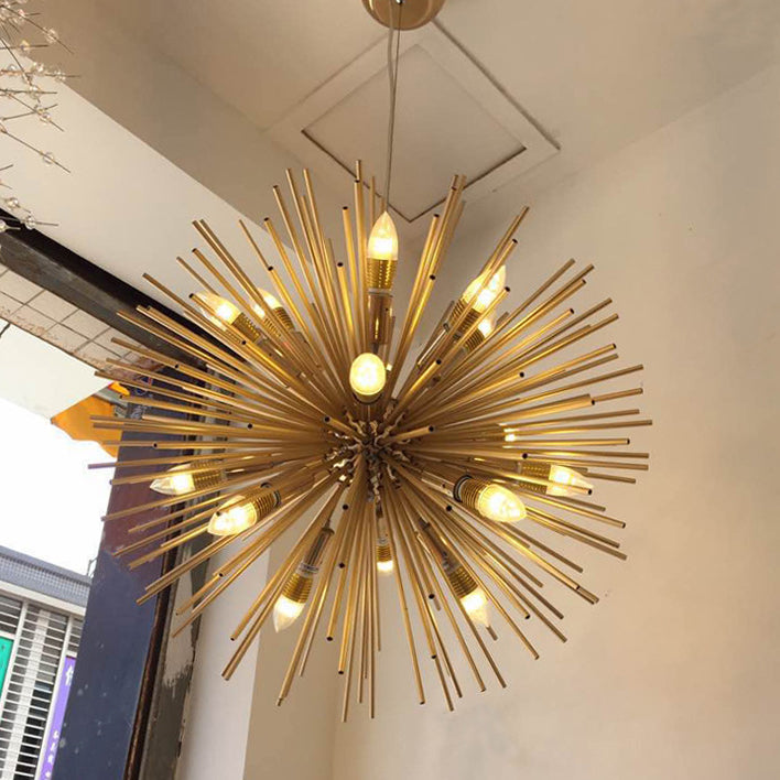 Contemporary Luxury Hardware Glass Ball Golden Dandelion 12-Light Chandelier For Living Room