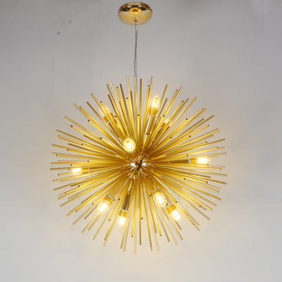 Contemporary Luxury Hardware Glass Ball Golden Dandelion 12-Light Chandelier For Living Room