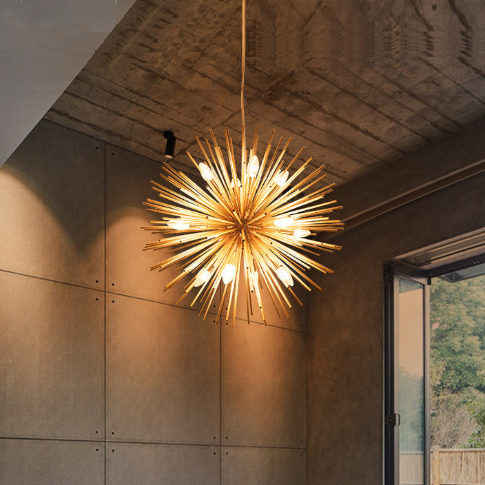 Contemporary Luxury Hardware Glass Ball Golden Dandelion 12-Light Chandelier For Living Room