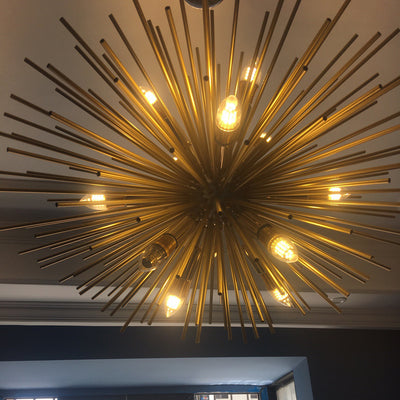 Contemporary Luxury Hardware Glass Ball Golden Dandelion 12-Light Chandelier For Living Room