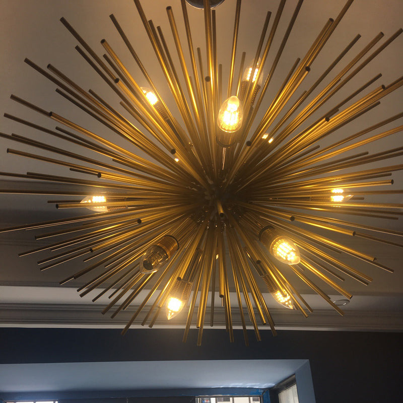 Contemporary Luxury Hardware Glass Ball Golden Dandelion 12-Light Chandelier For Living Room