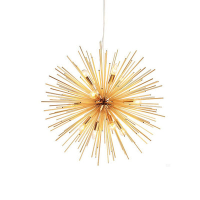 Contemporary Luxury Hardware Glass Ball Golden Dandelion 12-Light Chandelier For Living Room