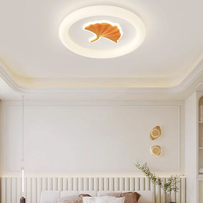 Modern Simplicity Iron PE Round Ginkgo Leaf LED Flush Mount Ceiling Light For Living Room