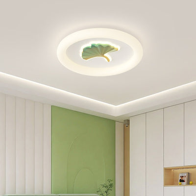 Modern Simplicity Iron PE Round Ginkgo Leaf LED Flush Mount Ceiling Light For Living Room