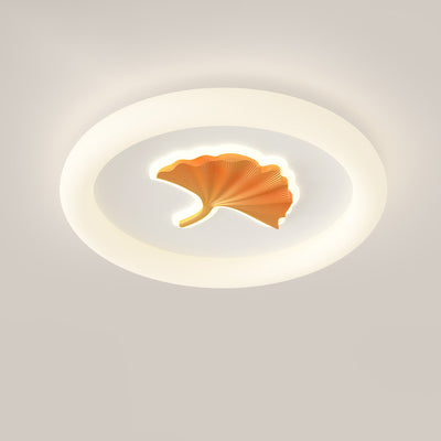 Modern Simplicity Iron PE Round Ginkgo Leaf LED Flush Mount Ceiling Light For Living Room