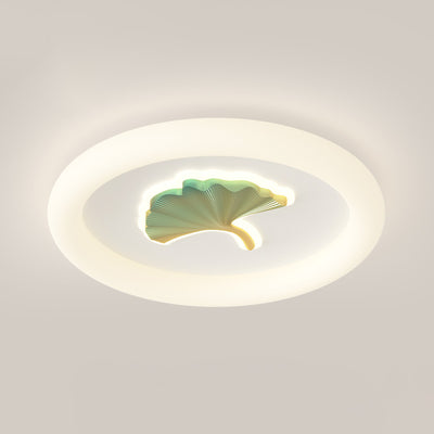 Modern Simplicity Iron PE Round Ginkgo Leaf LED Flush Mount Ceiling Light For Living Room