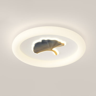 Modern Simplicity Iron PE Round Ginkgo Leaf LED Flush Mount Ceiling Light For Living Room