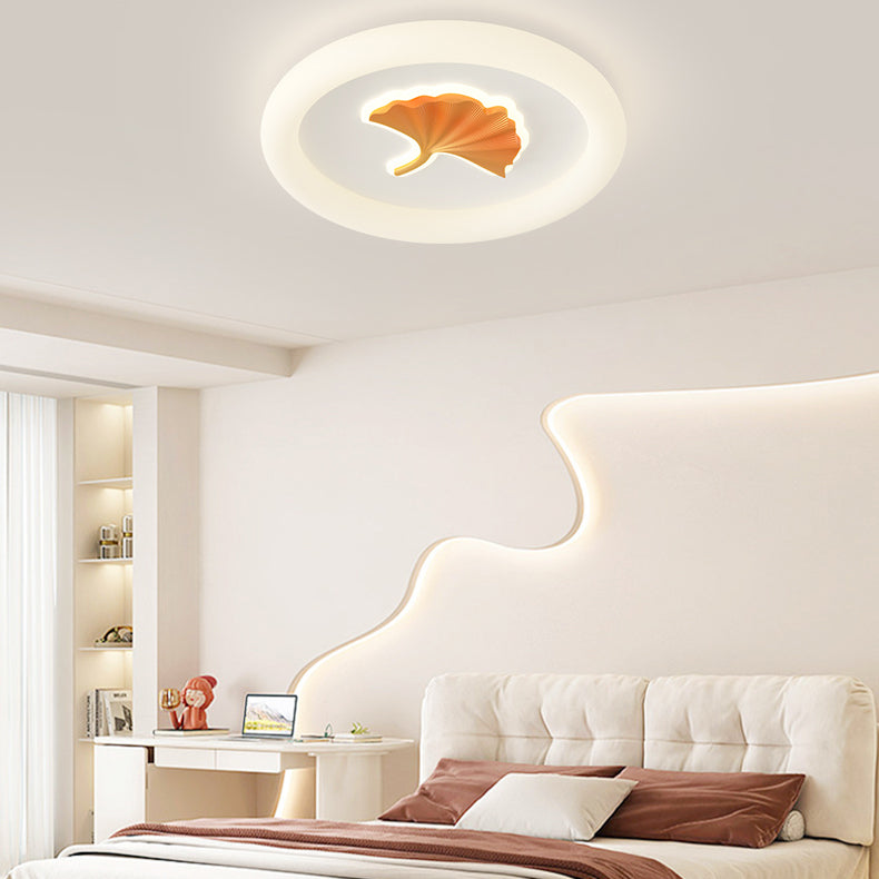 Modern Simplicity Iron PE Round Ginkgo Leaf LED Flush Mount Ceiling Light For Living Room