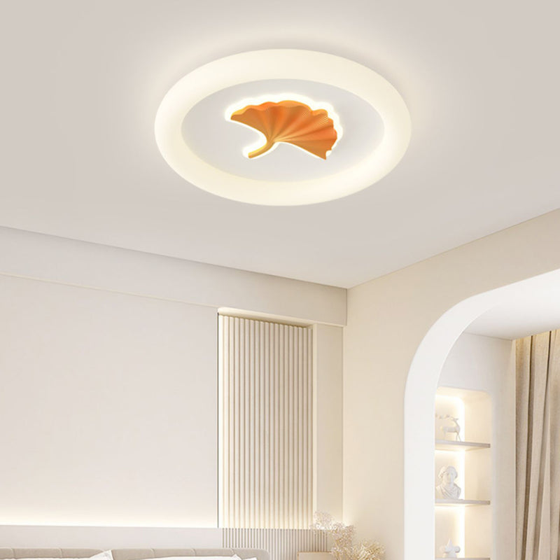 Modern Simplicity Iron PE Round Ginkgo Leaf LED Flush Mount Ceiling Light For Living Room