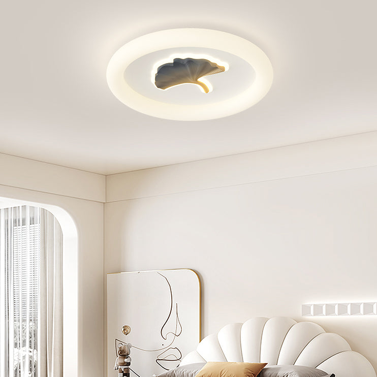 Modern Simplicity Iron PE Round Ginkgo Leaf LED Flush Mount Ceiling Light For Living Room