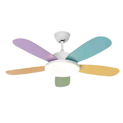 Contemporary Scandinavian Macaron Carbon Steel Wood Fan Blade LED Downrod Ceiling Fan Light For Living Room