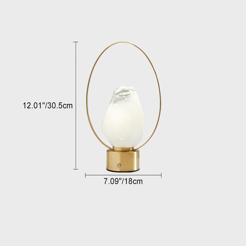 Modern Simplicity USB Brass Oval Ring Glass Stone Shade LED Table Lamp For Study