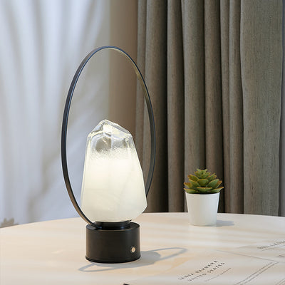 Modern Simplicity USB Brass Oval Ring Glass Stone Shade LED Table Lamp For Study