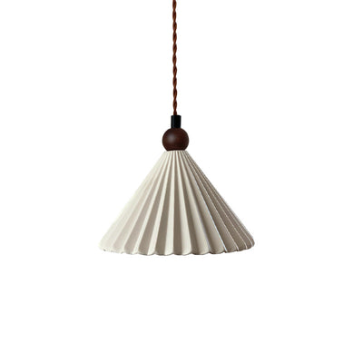 Contemporary Retro Solid Wood Pleated Ceramic Conical Shade 1-Light Pendant Light For Bedroom