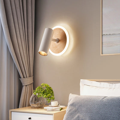 Modern Minimalist Iron Imitation Wood Grain Acrylic LED Spotlight Wall Sconce Lamp For Bedroom