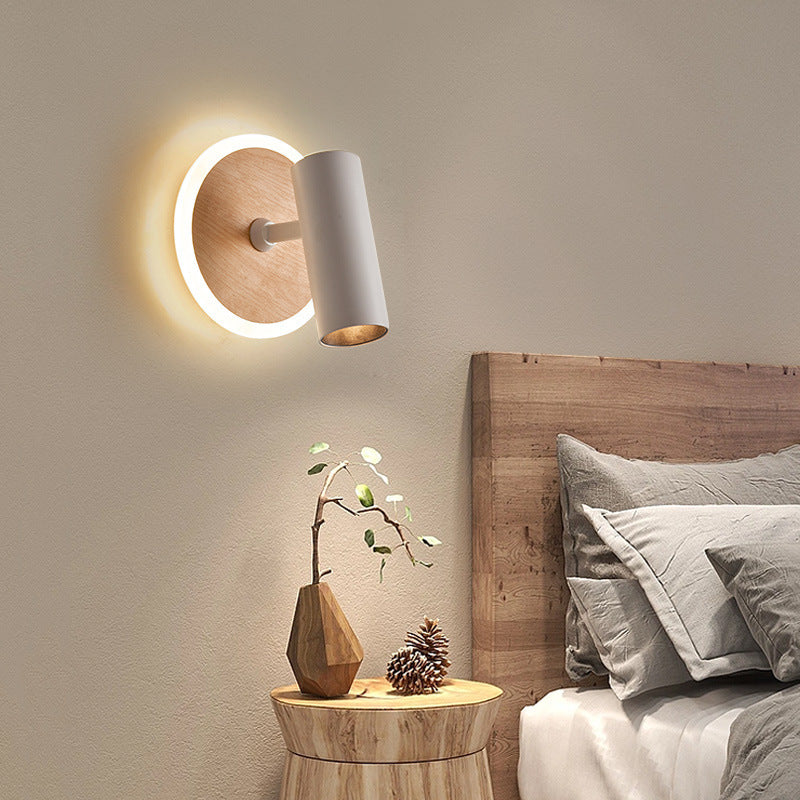 Modern Minimalist Iron Imitation Wood Grain Acrylic LED Spotlight Wall Sconce Lamp For Bedroom