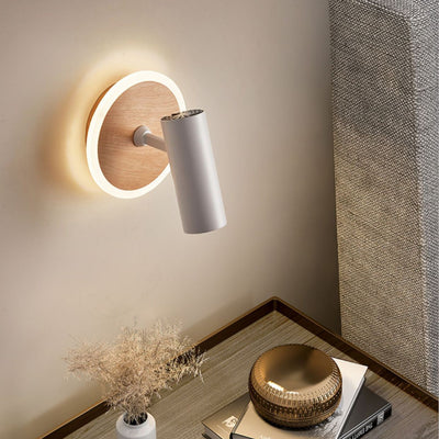 Modern Minimalist Iron Imitation Wood Grain Acrylic LED Spotlight Wall Sconce Lamp For Bedroom