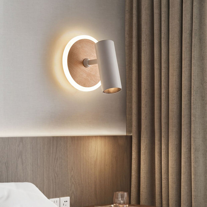 Modern Minimalist Iron Imitation Wood Grain Acrylic LED Spotlight Wall Sconce Lamp For Bedroom