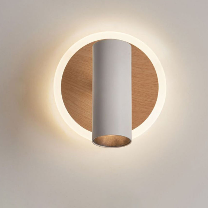 Modern Minimalist Iron Imitation Wood Grain Acrylic LED Spotlight Wall Sconce Lamp For Bedroom