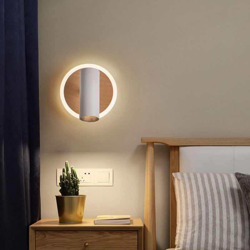 Modern Minimalist Iron Imitation Wood Grain Acrylic LED Spotlight Wall Sconce Lamp For Bedroom