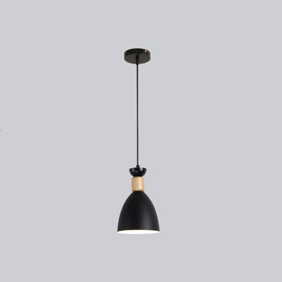 Contemporary Scandinavian Macaron Geometric Round Wood Iron 1-Light Pendant Light For Bedroom