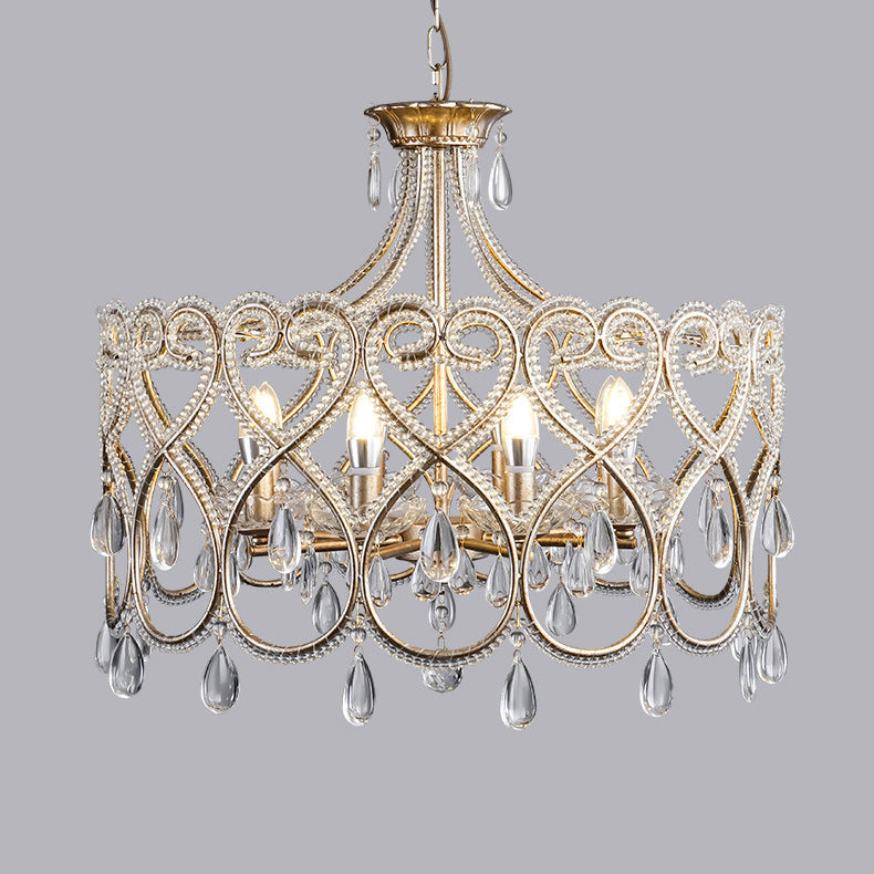 Traditional French Iron Heart Shaped Frame Crystal Decor 6/8-Light Chandelier For Dining Room