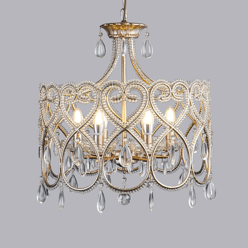 Traditional French Iron Heart Shaped Frame Crystal Decor 6/8-Light Chandelier For Dining Room