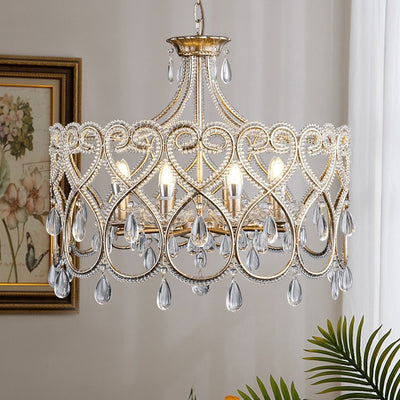 Traditional French Iron Heart Shaped Frame Crystal Decor 6/8-Light Chandelier For Dining Room