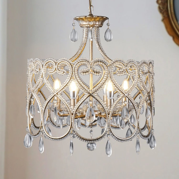 Traditional French Iron Heart Shaped Frame Crystal Decor 6/8-Light Chandelier For Dining Room