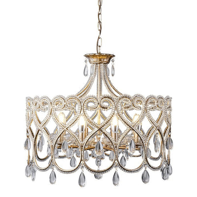 Traditional French Iron Heart Shaped Frame Crystal Decor 6/8-Light Chandelier For Dining Room