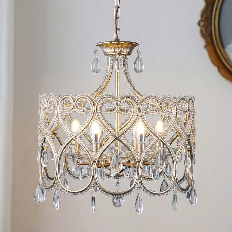 Traditional French Iron Heart Shaped Frame Crystal Decor 6/8-Light Chandelier For Dining Room