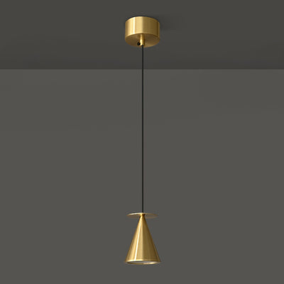 Modern Luxury Full Copper Geometrical Conical LED Pendant Light For Living Room