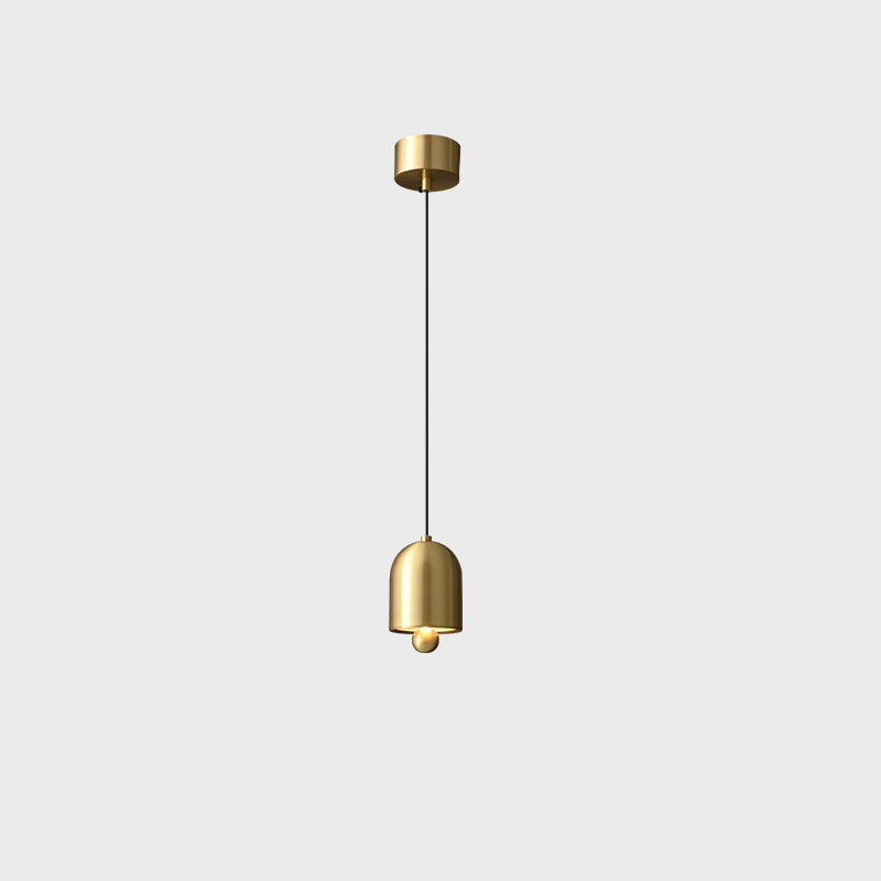 Modern Minimalist Full Copper Geometrical Bell Shade LED Pendant Light For Living Room