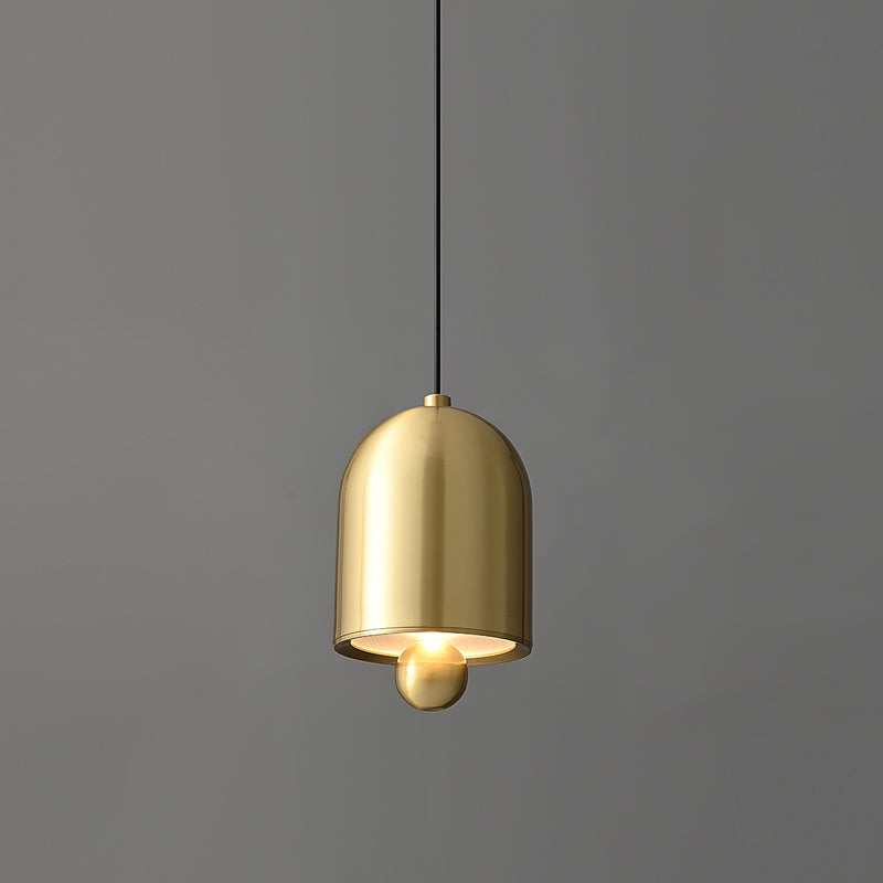 Modern Minimalist Full Copper Geometrical Bell Shade LED Pendant Light For Living Room