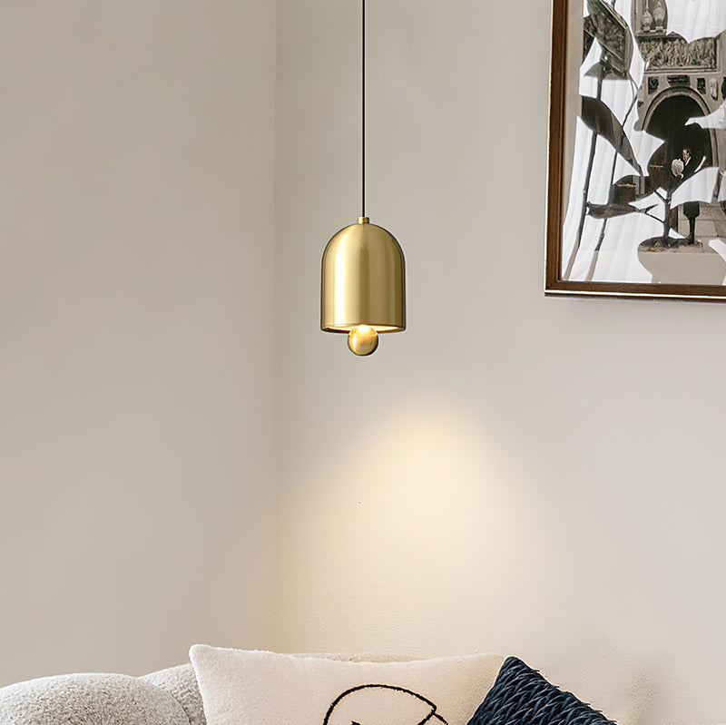 Modern Minimalist Full Copper Geometrical Bell Shade LED Pendant Light For Living Room